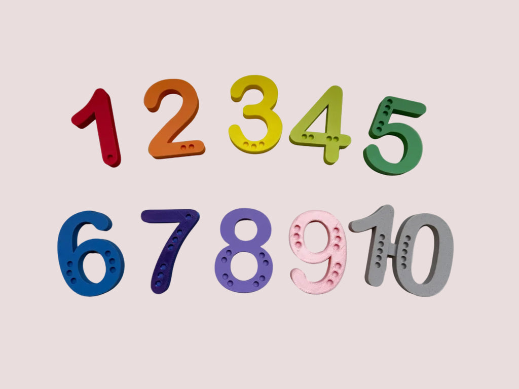 Colorful numbers 1 to 10 on a white background